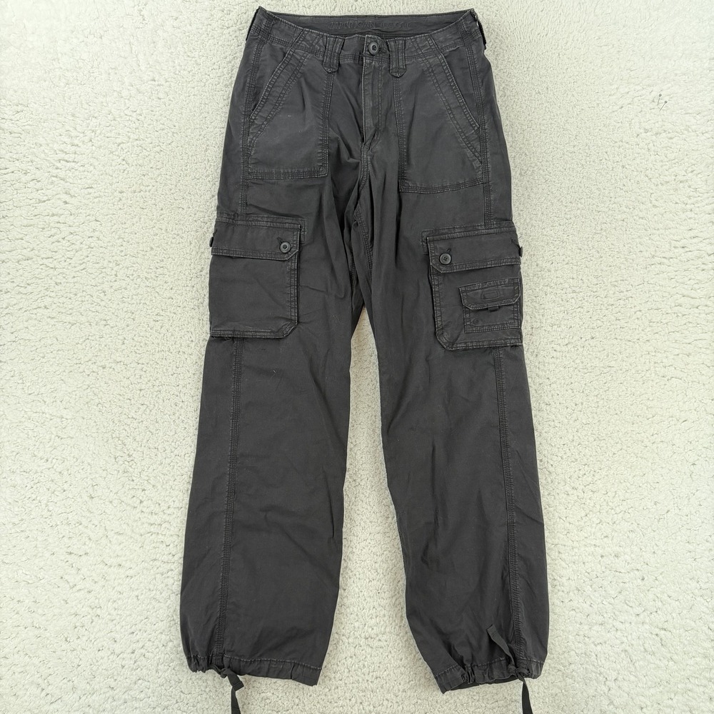 American Eagle Outfitters Cargo Pants Womens 4 Gray Twill Stretch Cuffed Y2K